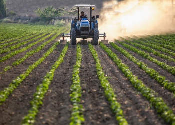 Tractor ploughing field